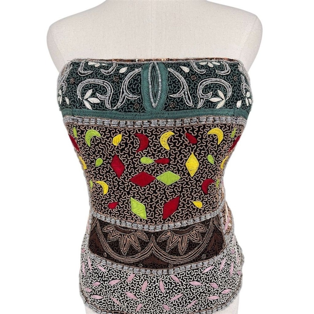 Vtg Anthropologie Aftershock Multicolor Beaded Camisole Corset Top S/M See Note - Picture 3 of 8